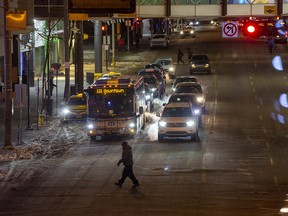 Evening traffic in downtown Edmonton on Monday, Dec. 12, 2022, in Edmonton.