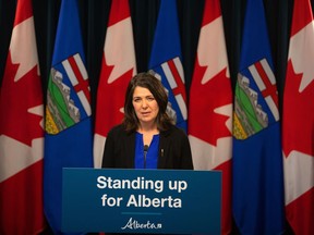 Alberta Premier Danielle Smith's sovereignty bill galloped toward the finish line Wednesday, with the government using debate time limits to rebut what it called Opposition delay tactics. Smith speaks at a press conference after the throne speech in Edmonton, on Tuesday, Nov. 29, 2022.