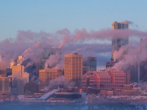 An early morning ice fog hangs over downtown Edmonton as temperatures dipped to -36C on Thursday, Dec. 22, 2022.