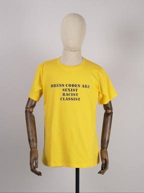 American eighth-grader Sophia Trevino was found in violation of her school district’s dress code and protested the policy with a version of this shirt, which inspired the U of A’s current exhibit, (De)Coded.