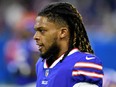 Nov 20, 2022; Detroit, Michigan, USA; Buffalo Bills safety Damar Hamlin warms up before a game against the Cleveland Browns at Ford Field.