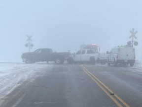 RCMP officers from Beiseker, Three Hills and Drumheller were deployed to the scene at a rail crossing on Highway 575 between Range Roads 243 and 242. EMS said there were thought to be more than a dozen occupants among the vehicles involved, but only three people required transport for medical care.