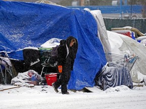 A homeless encampment near 95 Street and 106 Avenue in downtown Edmonton on Nov. 30, 2022.