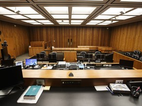 View from the judge's seat in a courtroom at the Edmonton Law Courts building on June 28, 2019.