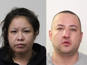 Natalie Morin, left, 41 and Jerad Wuttunee, 34, are in custody and face murder charges after they were wanted on Canada-wide warrants in relation to an Edmonton homicide investigation, police said on Thursday, Feb. 22, 2023.