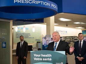 Ontario Premier Doug Ford speaks during a press conference at a Shoppers Drug Mart pharmacy in Etobicoke, Ont., on Wednesday, January 11, 2023.