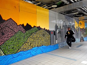 This art mural in the underground Churchill pedway was created by artists Jonathon Cardinal, Mehkwna Lynch, Destry Roan and Dana Belcourt.