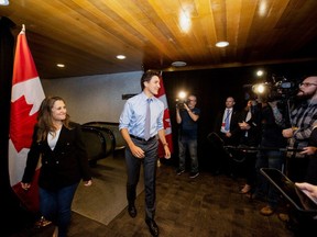 Prime Minister Justin Trudeau and Canada's Deputy Prime Minister and Minister of Finance Chrystia Freeland arrive for a federal cabinet retreat over the next three days in Hamilton, Ontario, Canada January 23, 2023.