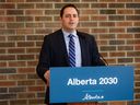Advanced Education Minister Demetrios Nicolaides speaks at a news conference at SAIT on Feb.  15, 2022.