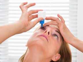 Close-up Of Woman Pouring Medicine Drops In Eyes.
