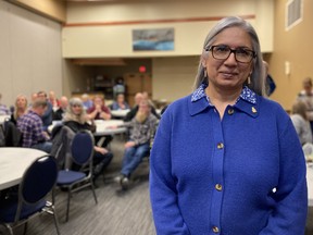 Retired Col. Nishika Jardine, Canada's veterans ombudperson, spoke to veterans and their families at the Royal Canadian Legion's Kingway branch in northeast Edmonton on March 1, 2023.