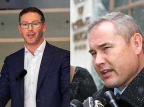 Former Alberta justice minister Doug Schweitzer, left, and Alberta Review Board member Gerald Chipeur.