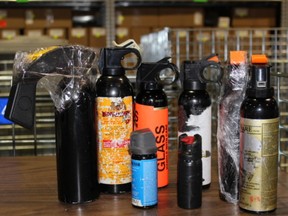 Bear spray canisters seized by Edmonton Police Services in 2019.