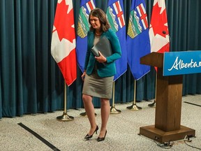 Alberta Premier Danielle Smith takes part in a media press conference in Calgary on Thursday, February 9, 2023.