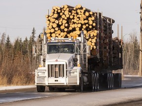 A 59-year-old man is dead after the loaded logging truck he was driving crossed the centre line and triggered a multi-vehicle crash Sunday morning that shut down Highway 40 south of Grovedale, Grande Prairie RCMP said Monday. FILE PHOTO
