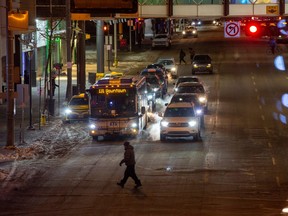 Evening traffic in downtown Edmonton on Monday, Dec. 12, 2022 in Edmonton.