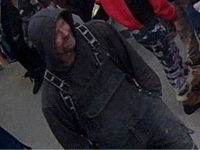 Alberta Mounties are seeking to identify a man who pulled a fire alarm at the Grande Prairie Public Library during a community event on Jan. 24, 2023, at about 6:35 p.m. Photo supplied.