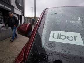 An Uber driver's vehicle is seen after the company launched service, in Vancouver on January 24, 2020.