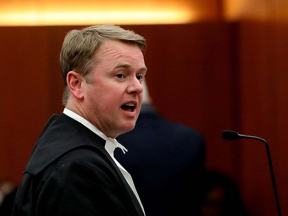 Alberta Justice Minister Tyler Shandro takes part in the swearing-in of the Ritu Khullar as chief justice of Alberta at the Court of Kings Bench in Edmonton on Feb.  23, 2023. 