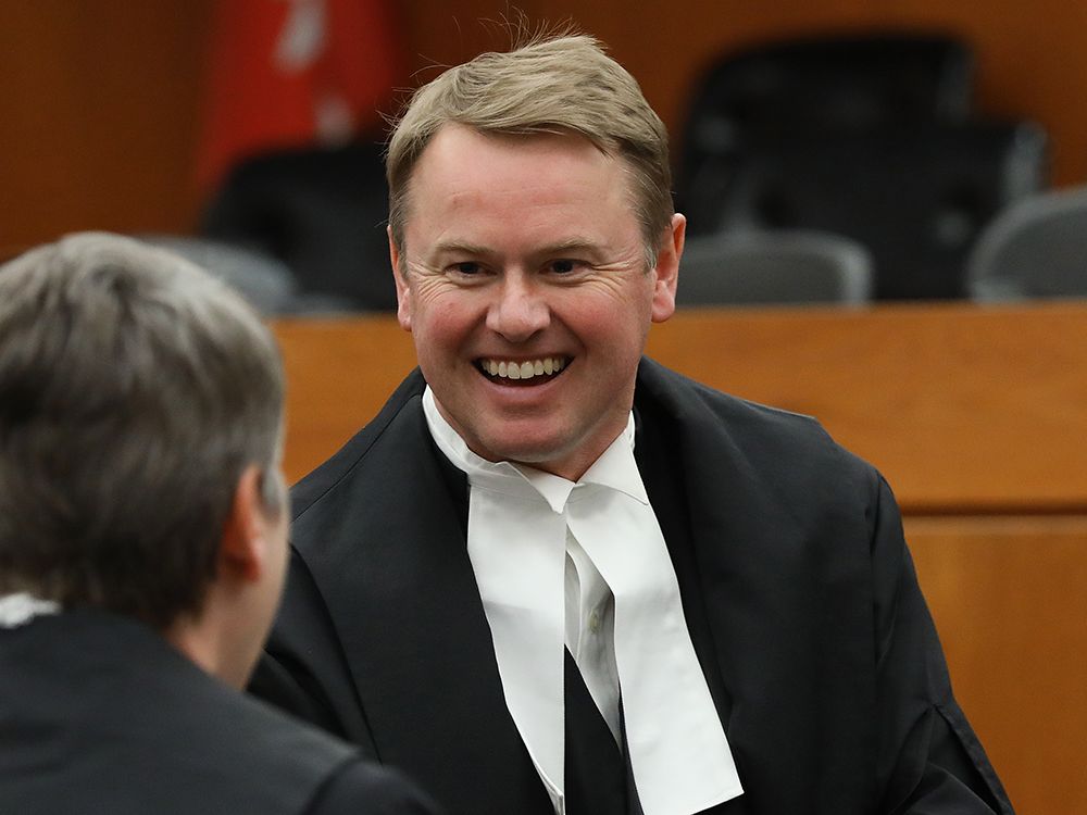 Tyler Shandro takes part in the swearing-in of the Honourable Ritu Khullar as Chief Justice of Alberta, at the Court of Kings Bench in Edmonton, Thursday Feb. 23, 2023, when he was the province's justice minister.