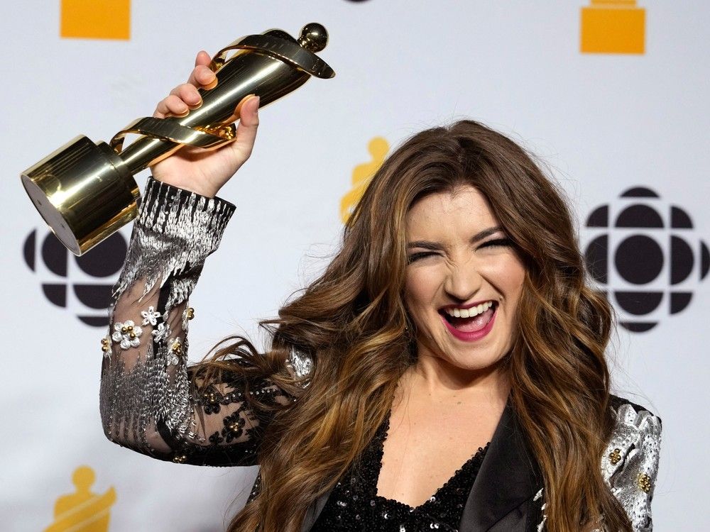 Tenille Townes poses backstage with her award for Country Album of the Year for 