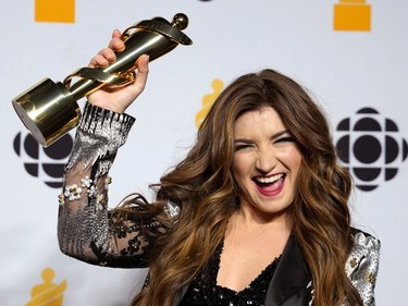 Tenille Townes poses backstage with her award for Country Album of the Year for "Masquerades" as the Canadian Academy of Recording Arts and Sciences (CARAS) presents its 52nd annual Juno Awards in Edmonton, Alberta, Canada March 13, 2023. REUTERS/Todd Korol