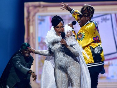 Michie Mee performs with Kardinal Offishall and Haviah Mighty as the Canadian Academy of Recording Arts and Sciences (CARAS) presents its 52nd annual Juno Awards in Edmonton, Alberta, Canada March 13, 2023. REUTERS/Ed Kaiser