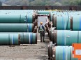 A pipe yard servicing government-owned oil pipeline operator Trans Mountain is seen in Kamloops, B.C. on June 7, 2021.