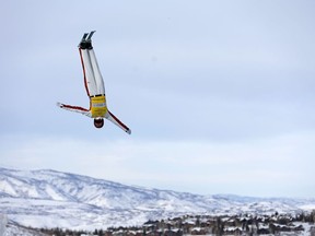 Marion Thenault of Canada competes in the women's aerials in the Freestyle International World Cup competition Friday, Feb. 3, 2023, in Park City, Utah.