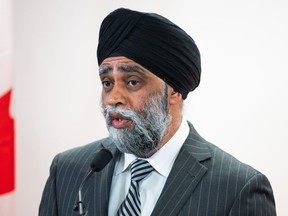 Harjit Sajjan, Minister of International Development and Minister responsible for the Pacific Economic Development Agency of Canada (PacifiCan) speaks during a press conference in Ottawa, on Thursday, March 9, 2023.