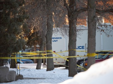 Edmonton Police investigate a large scene near 132 Street and 114 Ave on March 16, 2023 in Edmonton. Two EPS members were killed in the line of duty after responding to a domestic call in the area. Photo by Shaughn Butts-Postmedia