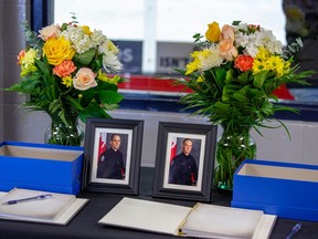 Books of condolences were out for Const. Travis Jordan and Const. Brett Ryan at the Battle for the Badges Charity Hockey Game. Const. Brett Ryan and his family reside in the community of Spruce Grove and Brett was an official referee with the Spruce Grove Minor Hockey Association. Brett was an Official in the Battle for the Badges game in 2022 and had planned to be again in the 2023 game. Taken on Wednesday, March 22, 2023 in Spruce Grove.