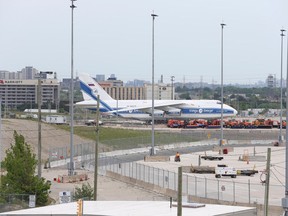 The Russian-registered Antonov 124, operated by cargo carrier Volga-Dnepr, has been parked at Pearson since Feb. 27, 2022.