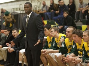 University of Alberta Golden Bears head coach Greg Francis reacts to a call against the University of Lethbridge Pronghorns in Edmonton in this file photo taken on Oct. 30, 2009.