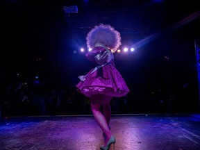 AUSTIN, TEXAS - APRIL 07: Austin, TX drag queen Cheri Lake (she/her) who performs under the name 'Brigitte Bandit' performs at the Elysium nightclub on April 07, 2023 in Austin, Texas.