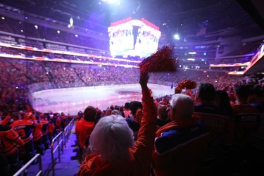 Edmonton Oilers fans cheer on the team prior to the start of their playoff game against the Los Angeles Kings at Rogers Place in Edmonton, Tuesday April 25, 2023. The Oilers won 6-3.