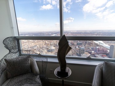 The view from the penthouse condo in the Sky Residences at Ice District 66 storeys up as Full House Lottery unveils its Early Bird prize in support of the Royal Alex and University of Alberta Hospitals. Taken on Wednesday, April 5, 2023 .   Greg Southam-Postmedia