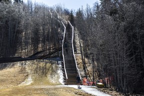The stair rails glow in the early morning sun at Whitemud Park on April 18, 2023.