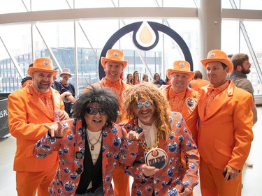 Fans gear up Game 2 of the Edmonton Oilers versus the Los Angeles Kings series at Rogers Place in Edmonton on April 19, 2023.