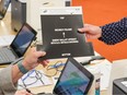 A ballot secrecy folder is seen during advance polling at the Central Library in Calgary on Tuesday, May 23, 2023.