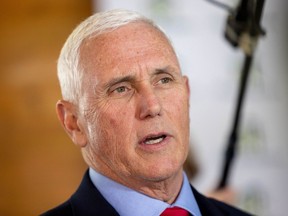 Former U.S. Vice President Mike Pence speaks during a 'Lumber and Lobster' event on May 17, 2023 in Dover, New Hampshire.