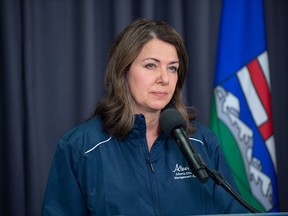 Danielle Smith, Premier of Alberta, provided an update on the Alberta wildfire situation at the Alberta Emergency Management building on May 8, 2023