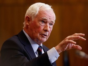 David Johnston, special rapporteur on foreign interference, holds a press conference about his findings and recommendations, in Ottawa, Ontario, Canada May 23, 2023. REUTERS/Blair Gable