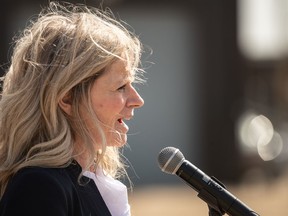 Alberta NDP Leader Rachel Notley lays out her plan to create good-paying jobs for the future, during a press conference in Edmonton on Wednesday, May 3, 2023.