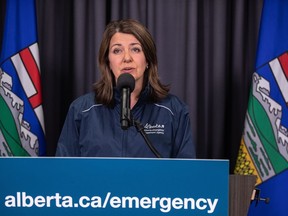 Alberta Premier Danielle Smith gives an update on the wildfire situation in Alberta on Monday May 8, 2023.