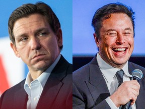 Florida Gov. Ron DeSantis (left) struggled with technical glitches and a near half-hour delay while announcing his run for president on Twitter.