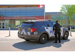 Police were at Lillian Osborne High School in southwest Edmonton at about 10:30 a.m. on Monday, May 15, 2023. The school was locked down due to an incident in the area.
EPS responded to reports of someone walking around the parking lot of the Terwillegar Community Recreation Centre slashing vehicle tires.  Nearby schools were temporarily locked down.