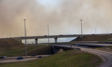 Fire burns near the Anthony Henday and Yellowed Trail on Monday, May 1, 2023 in Edmonton.