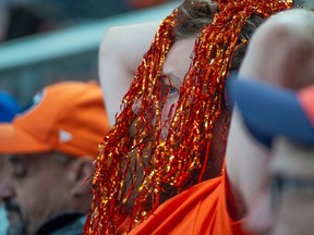 A fan of the Edmonton Oilers, watches their season slip away against the Las Vegas Golden Knights in game six of the second round of the NHL playoffs at Rogers Place in Edmonton on May 14, 2023.