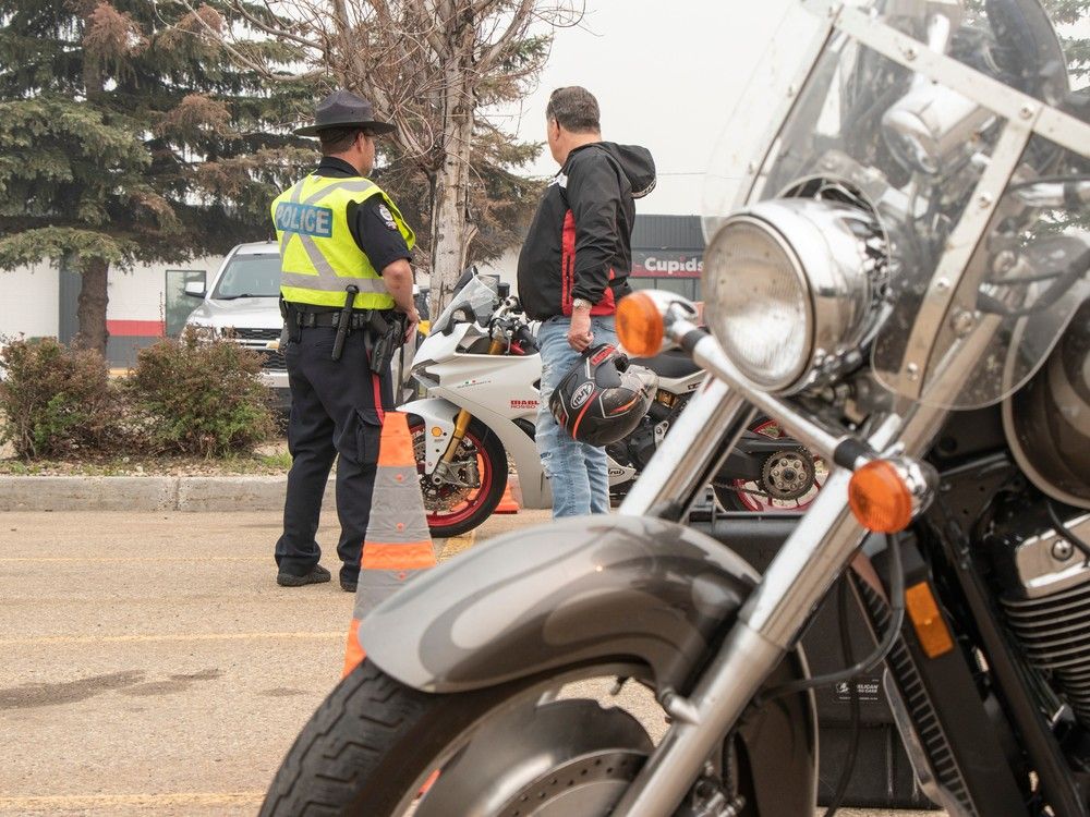 2023 Project TENSOR launch by Edmonton Police and Peace Officers testing vehicle exhaust noise at the NAIT Souch Campus on May 20, 2023. This was an amnesty event to drivers could learn more about the modifications to their cars, trucks and motorcycles and how they measure up to bylaw enforcement standards.